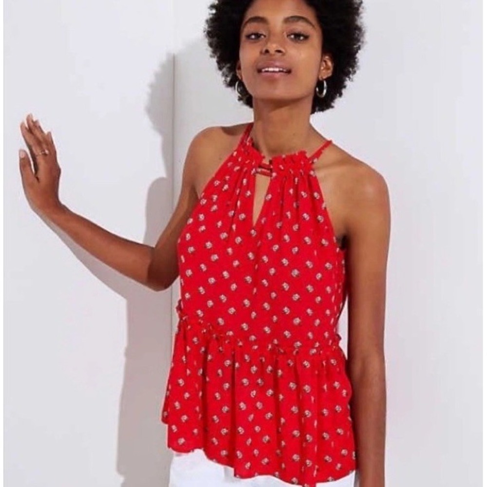 Loft Marigold Peplum Halter Cami Size S Floral‎ High Neck Keyhole Tank